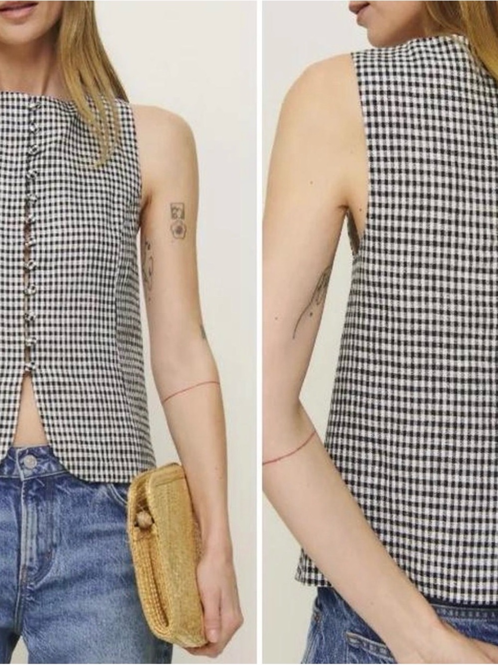Reformation Black & White Gingham Button-Front Camisole